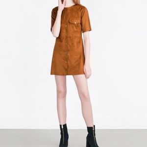 NWT Zara 70's Brown Suede Mini Dress